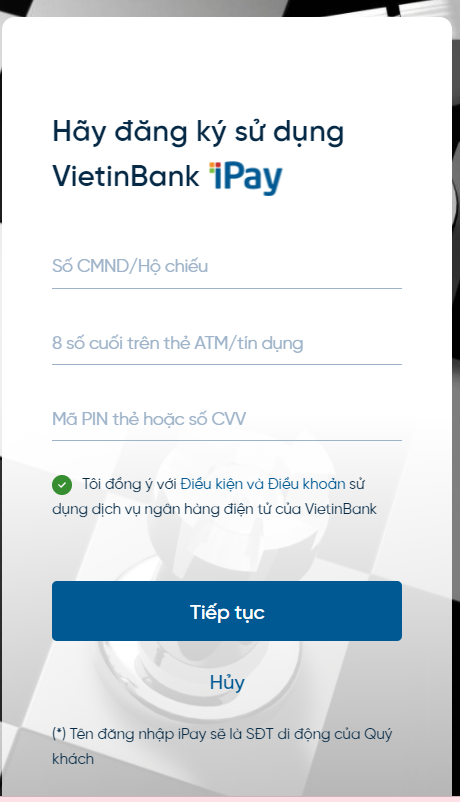 đăng ký dịch vụ Internet Banking Vietinbank online
